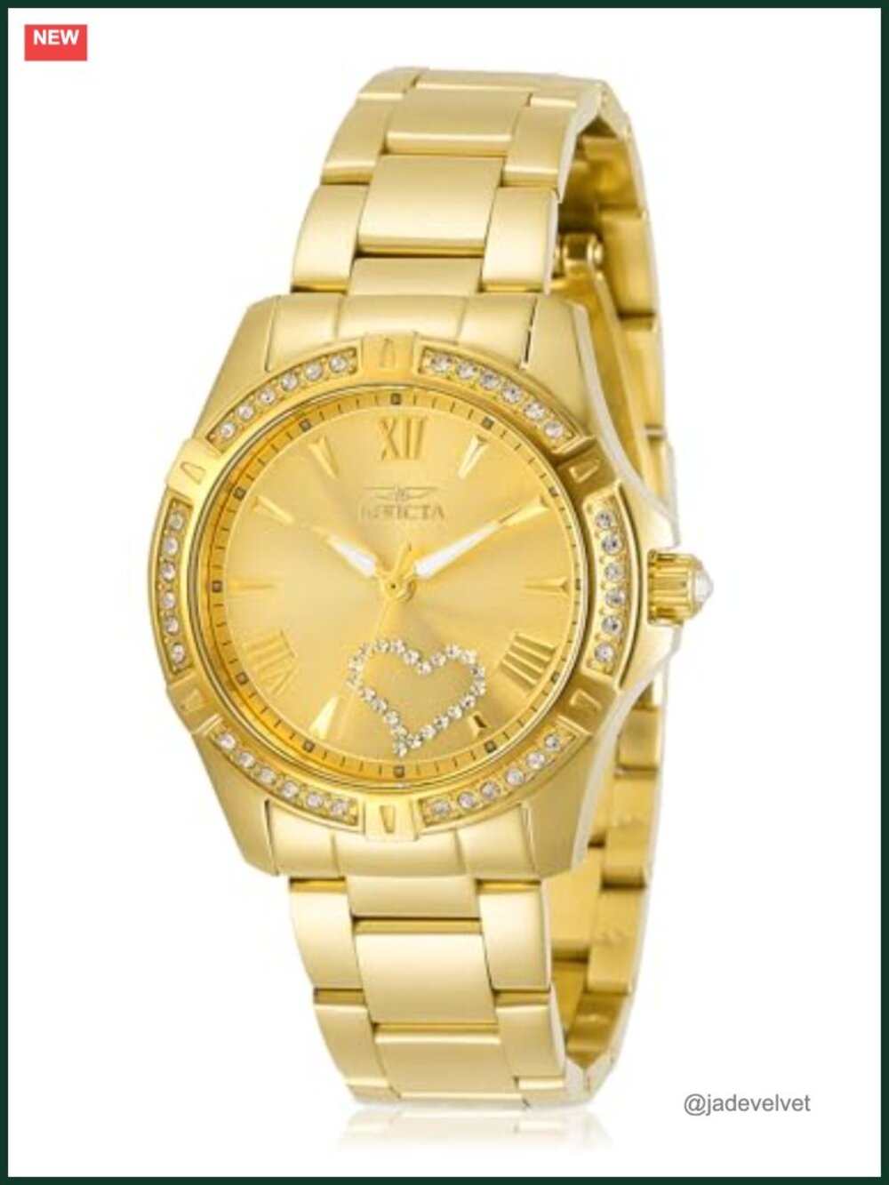 Invicta Angel Quartz Watch Gold Tone Steel Crystal Heart Accent